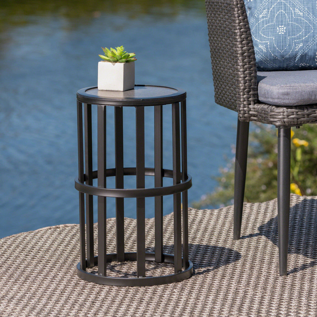Outdoor Powder Coated Side Table - Gray