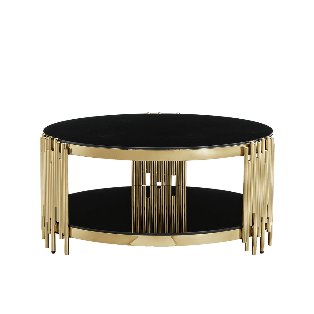 Round Double Tier Table With Flute Shaped Tube Legs