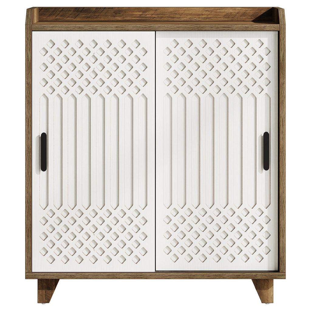Sliding Door Sideboard Buffet Cabinet With Storage For Dining Room - Brown / White