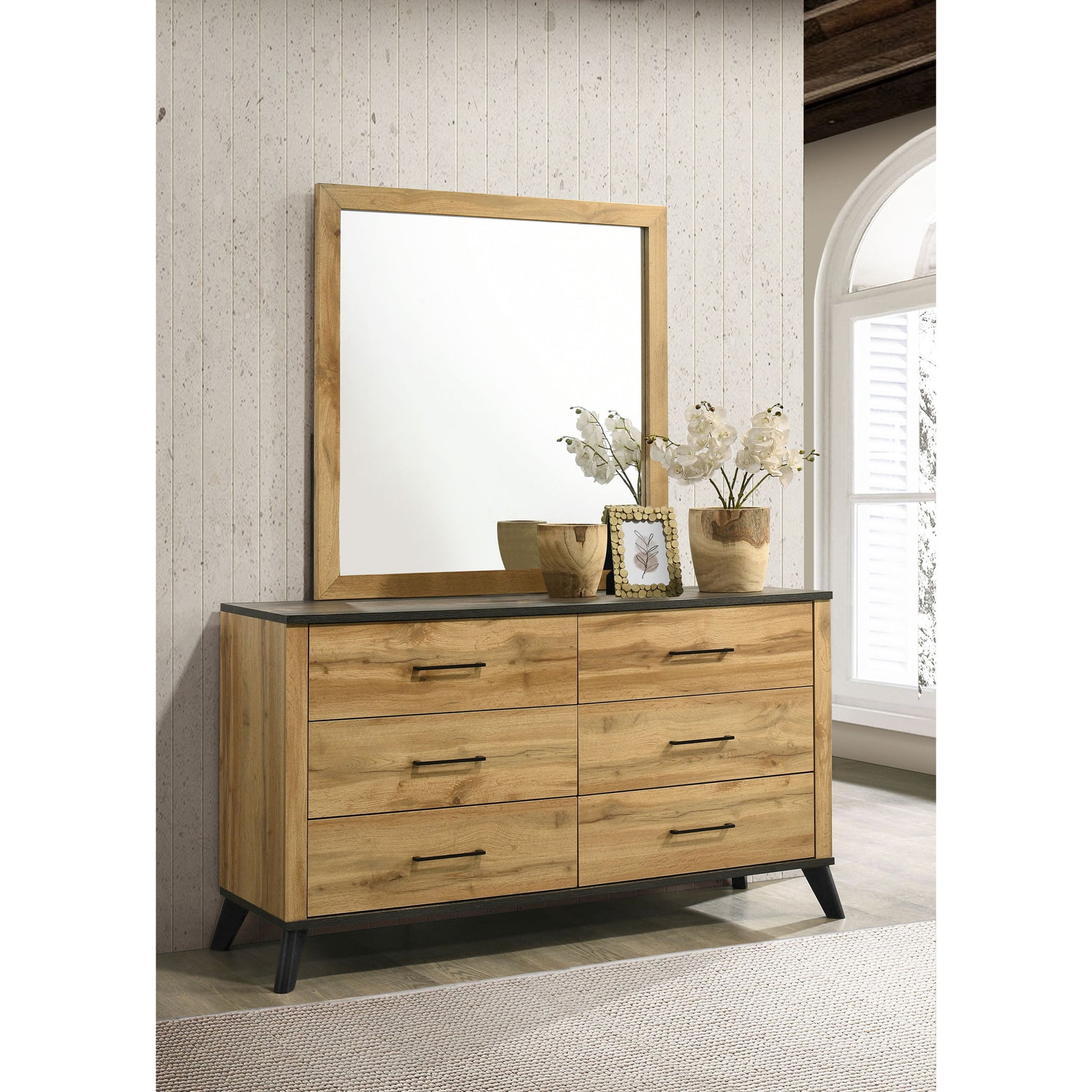 Georgina - 6 Drawer Dresser With Mirror - Natural Wood