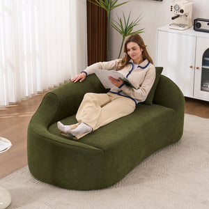 Compression Curved Chaise Longue Chair Indoor Loveseat Sofa Bed With Deep Seat And Pillow - Green