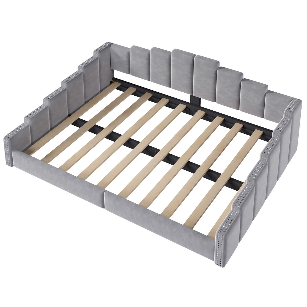 Upholstered Daybed With Nailhead Trim, Platform Bed Frame