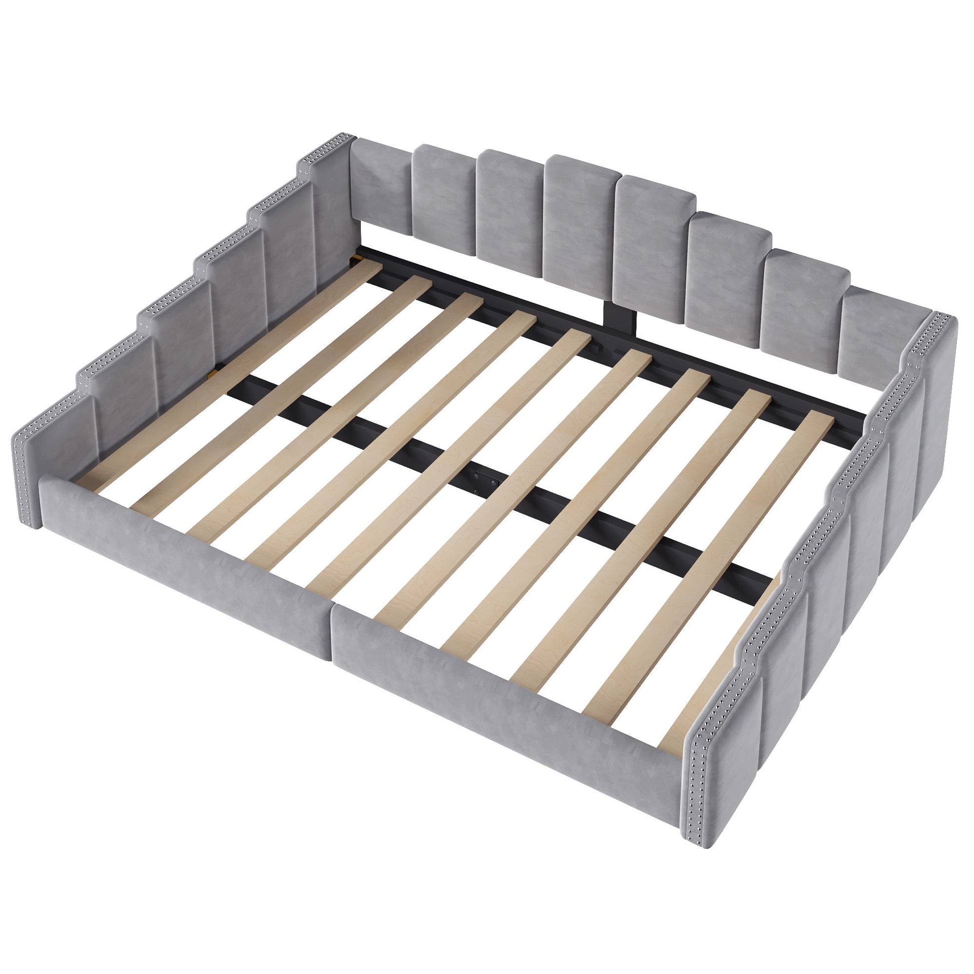 Upholstered Daybed With Nailhead Trim, Platform Bed Frame