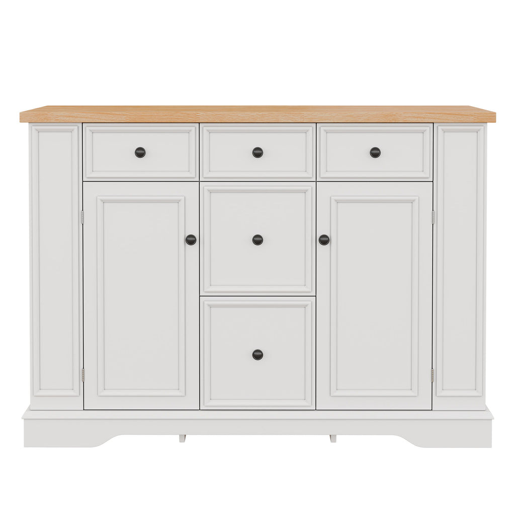 Sideboard Buffet Cabinet With 5 Drawers, 2 Cabinets, Adjustable Shelves, Kitchen Console Table For Dining Room - White