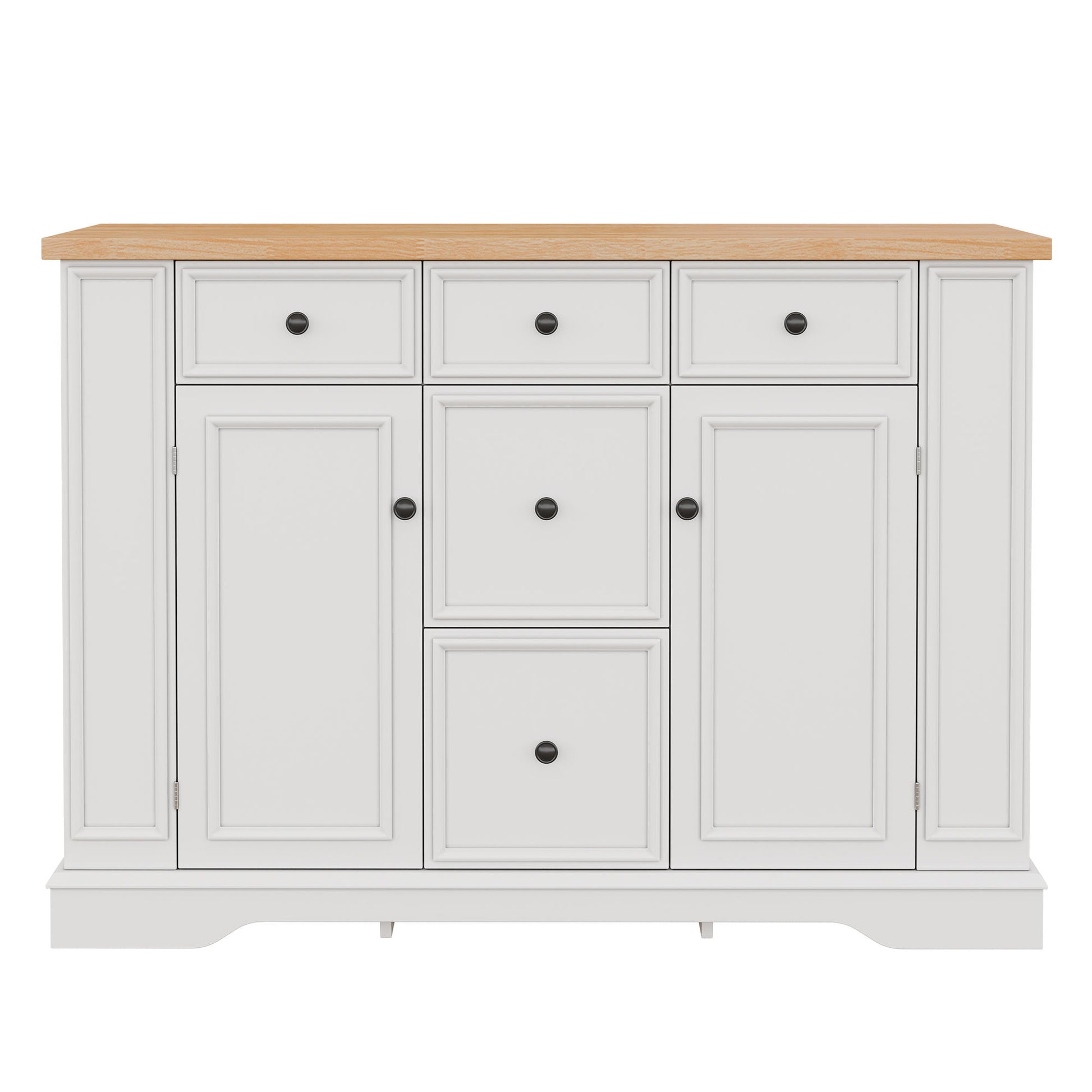 Sideboard Buffet Cabinet With 5 Drawers, 2 Cabinets, Adjustable Shelves, Kitchen Console Table For Dining Room - White