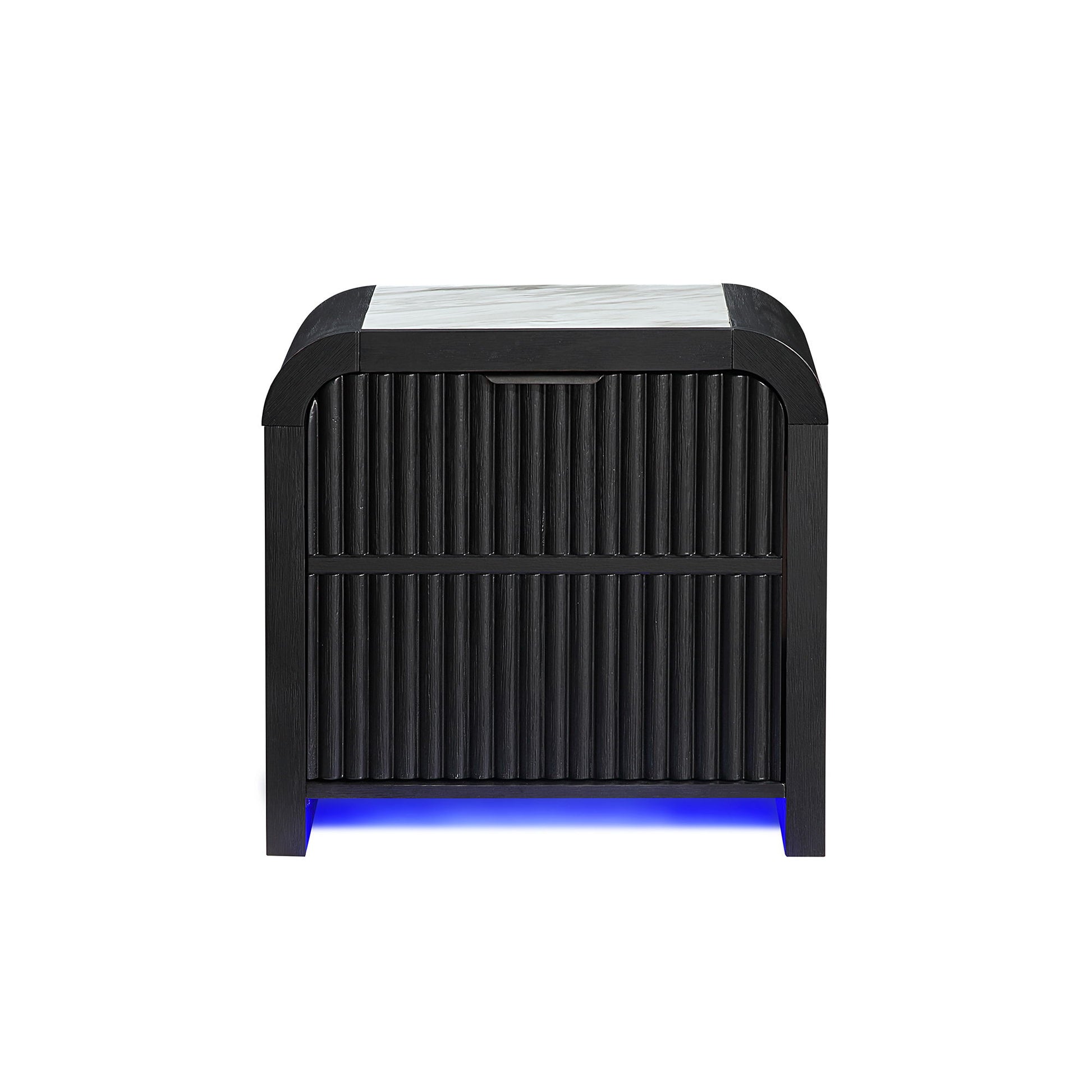 Beverly - Nightstand With Cooler And Speaker, LED Light, Rounded Sides - Black White