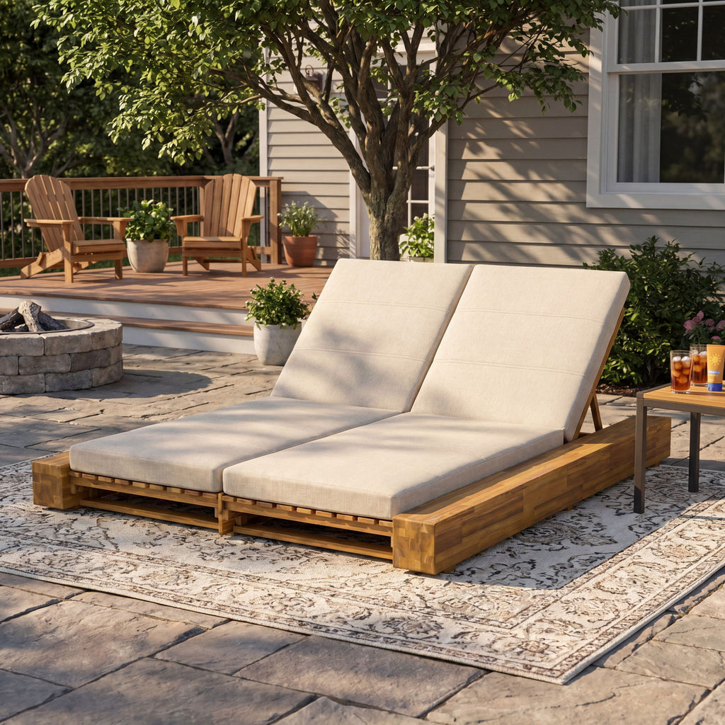 Outdoor Chaise Lounge With Cushions, Adjustable Backrest