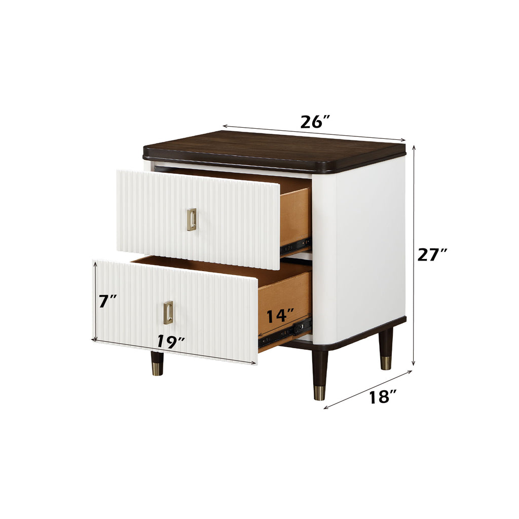 Carena - Night Stand With USB - White / Walnut