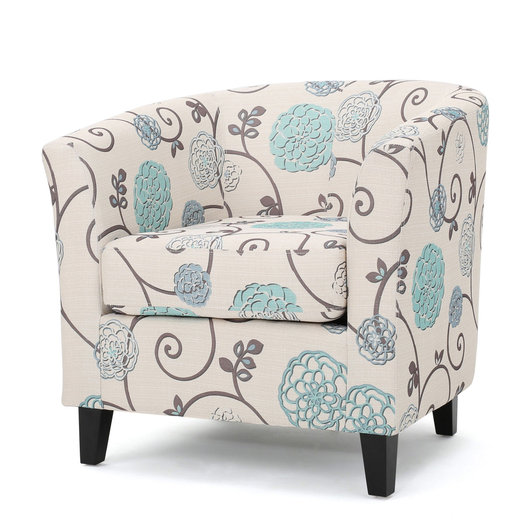 Club Chair With Floral Pattern And Solid Wood Legs - Multi Color