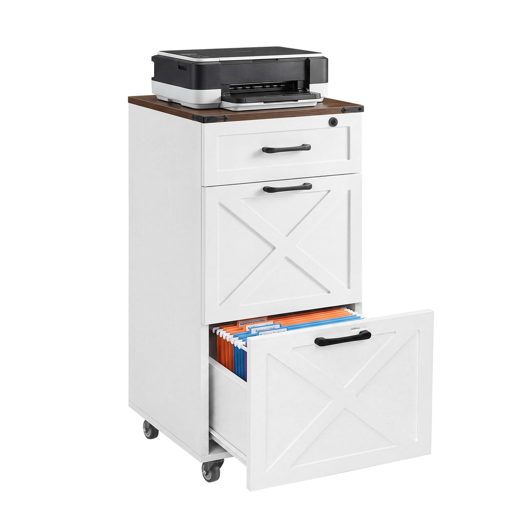 3 Drawer File Cabinet With Wheels, Vertical Rolling Storage For Letter / A4, Printer Stand & Mobile Organizer For Home Office - White