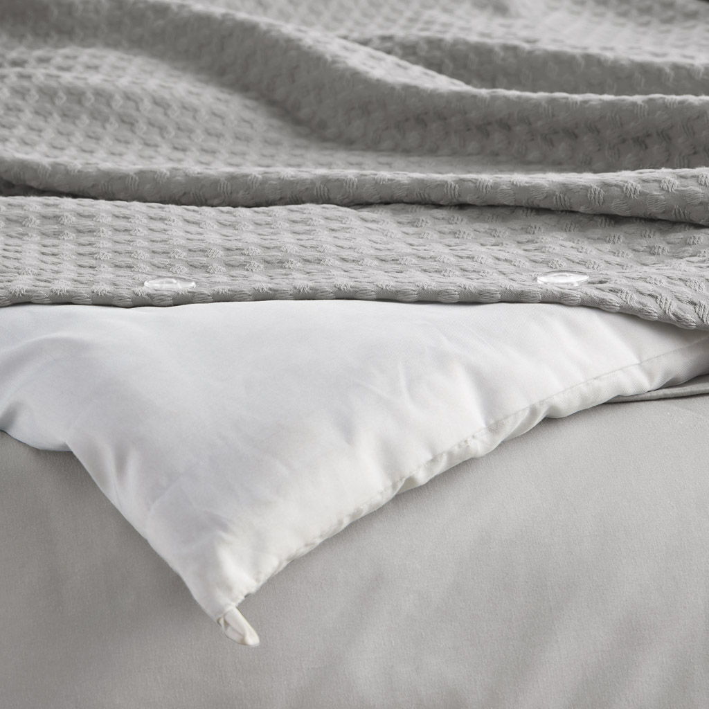 Mina - King/California King Waffle Weave Textured Comforter Set - Light Gray