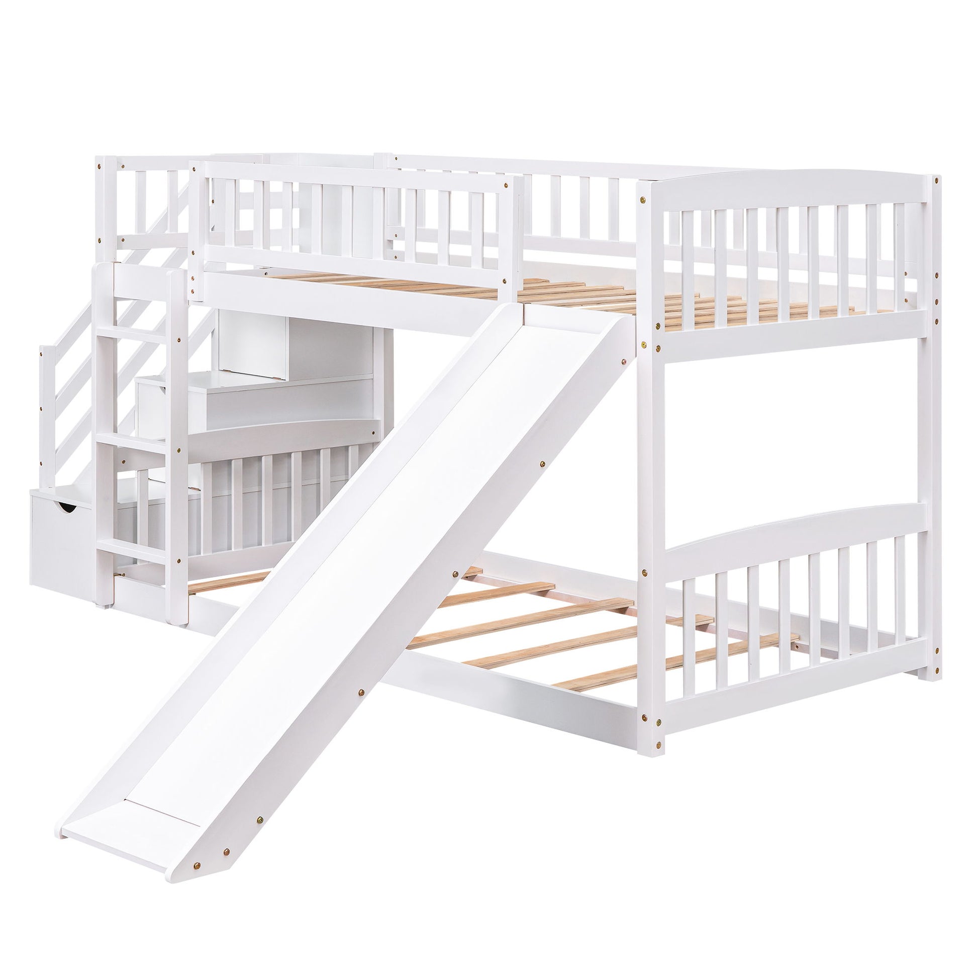 Twin Over Twin Stairway Bunk Bed With Two Drawers And Slide