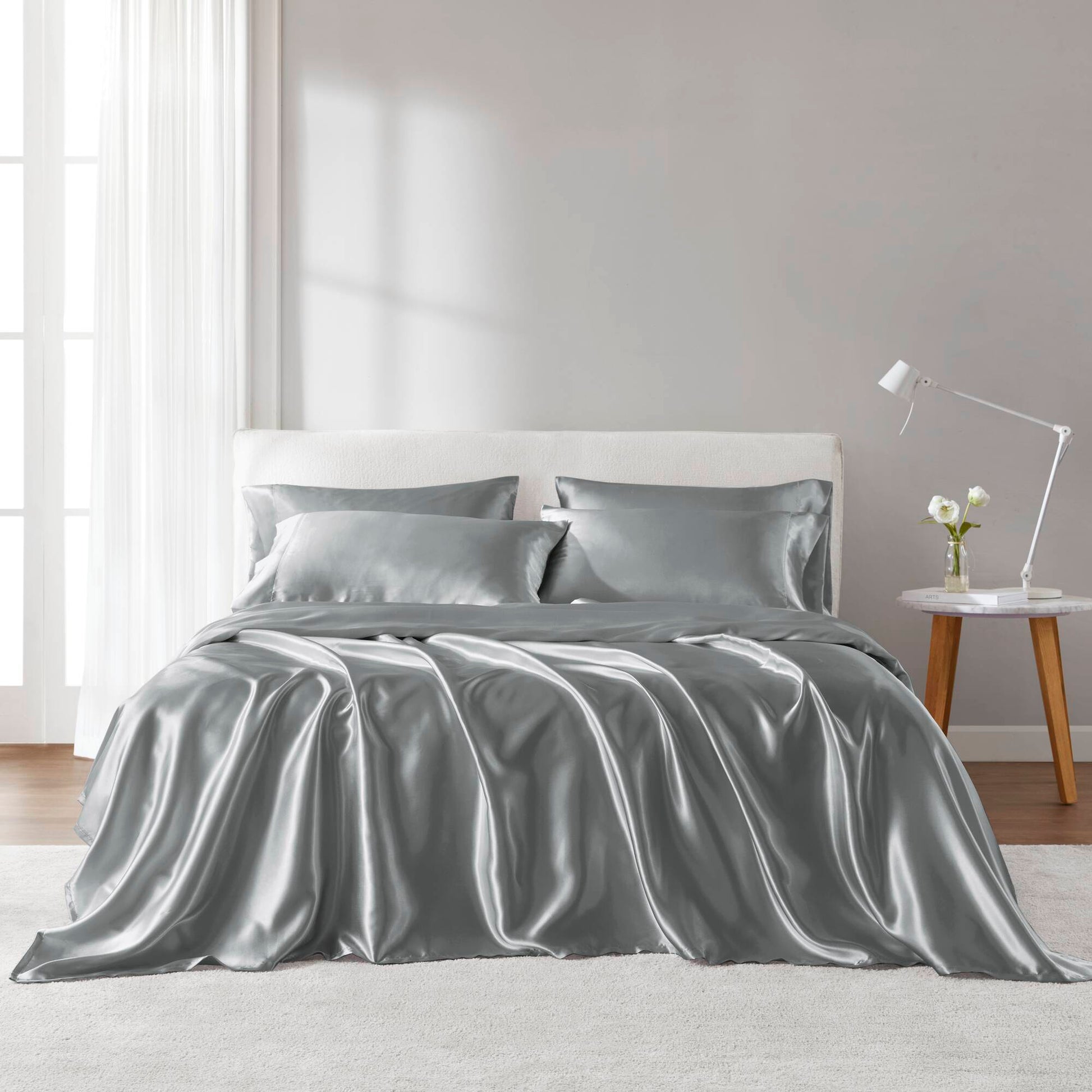 Satin - Queen Wrinkle - Free Luxurious (Set of 6) - Gray