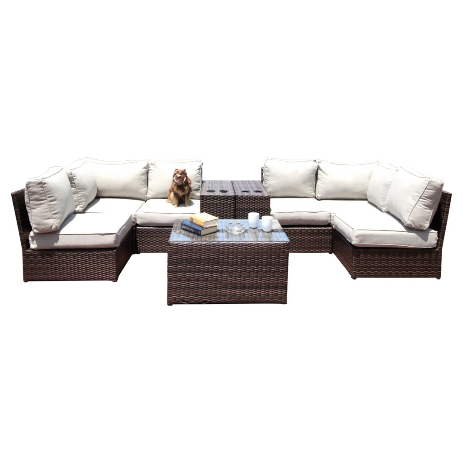 Comfortable Modern Patio Rattan Sectional Set With Cushions