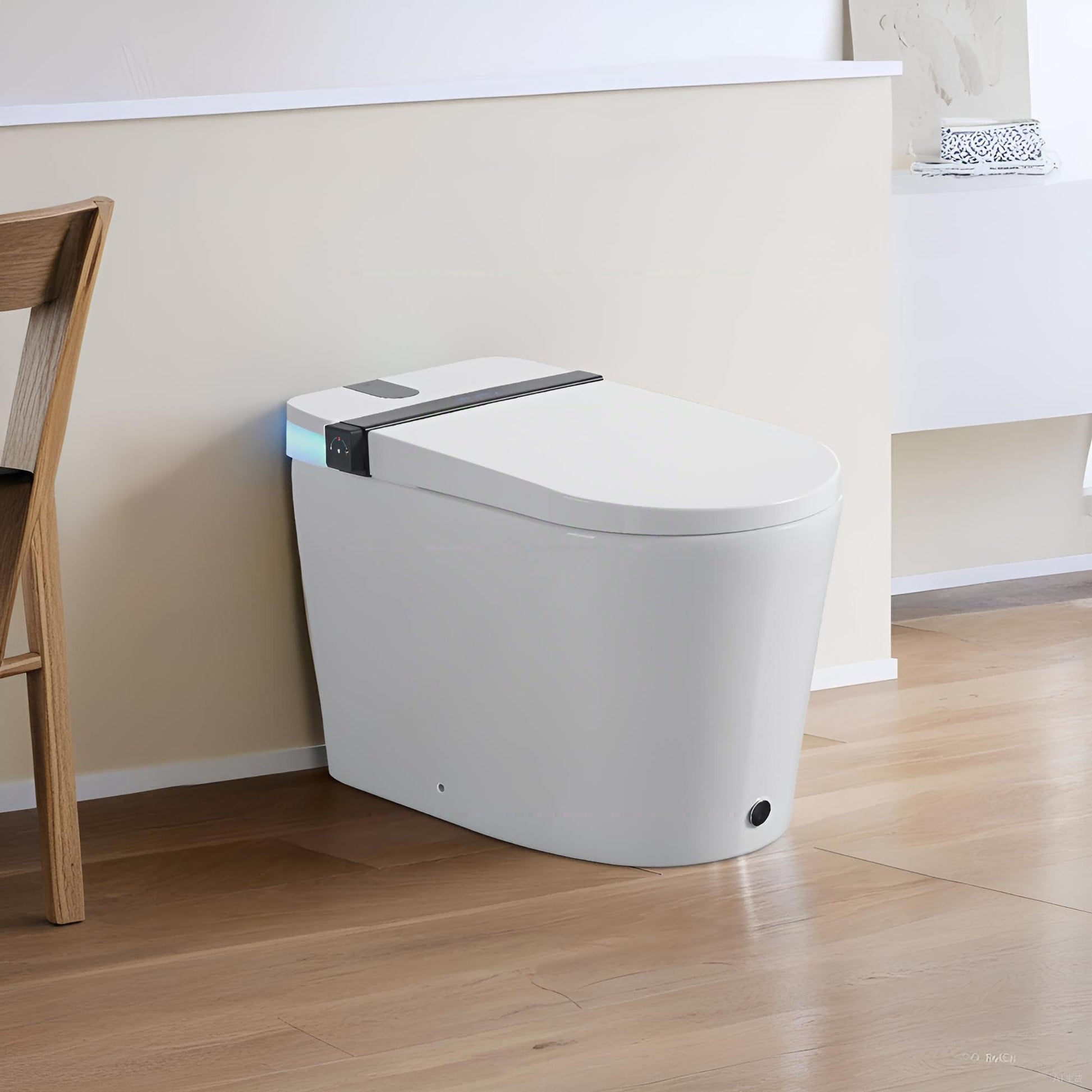 Smart Toilet With Bidet Seat Built In, Auto Open / Close Seat, Foot Sensor, LED Display - White