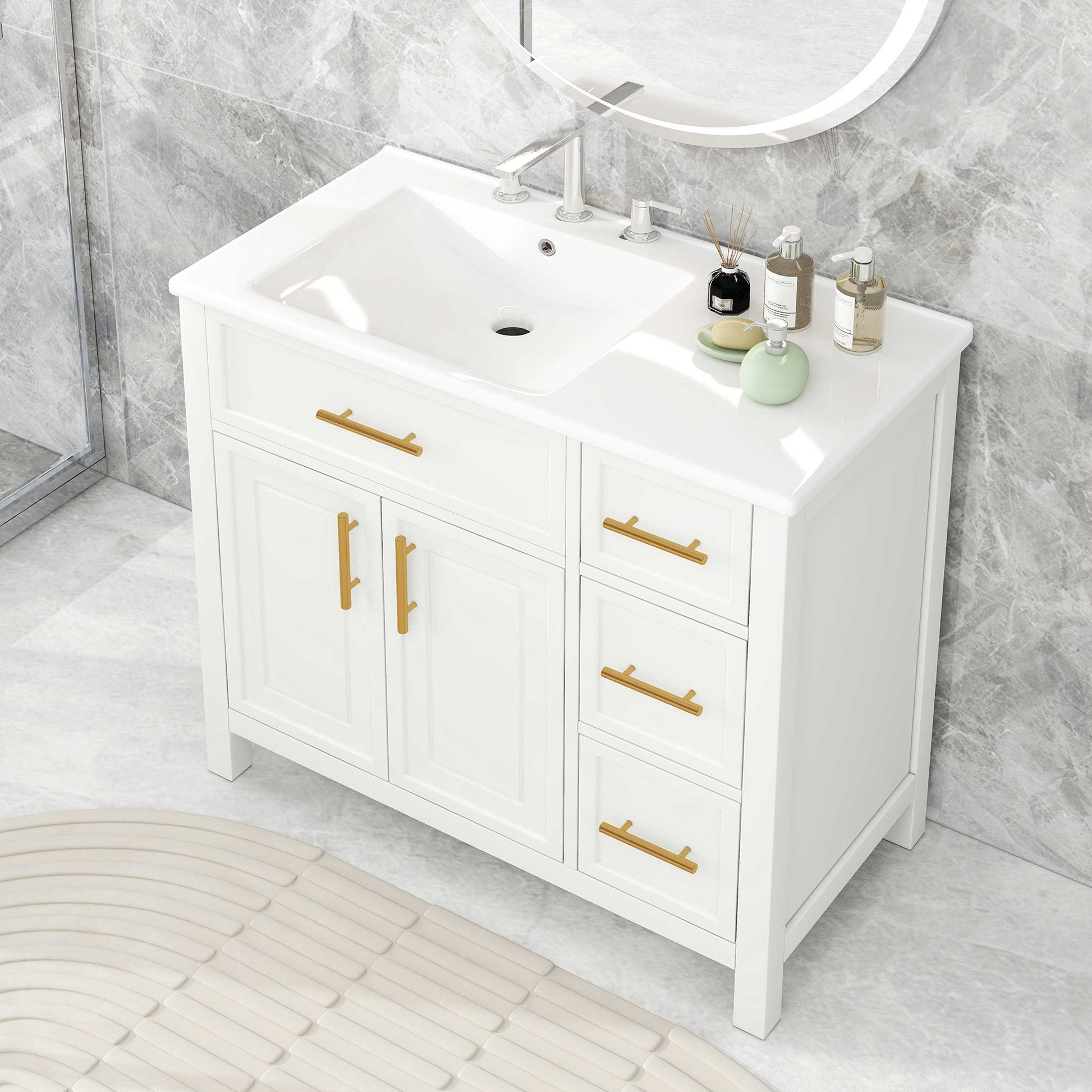 Modern Bathroom Vanity With Sink Top, 2 Doors And 3 Drawers