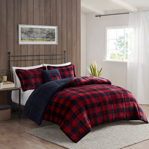 Alton - Full Down Alternative Comforter Set - Red / Black Buffalo Check