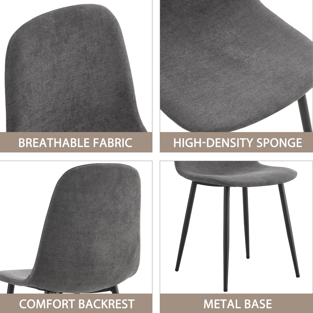 Modern Medieval Style Cushioned Side Chairs Set With Black Metal Legs For Kitchens