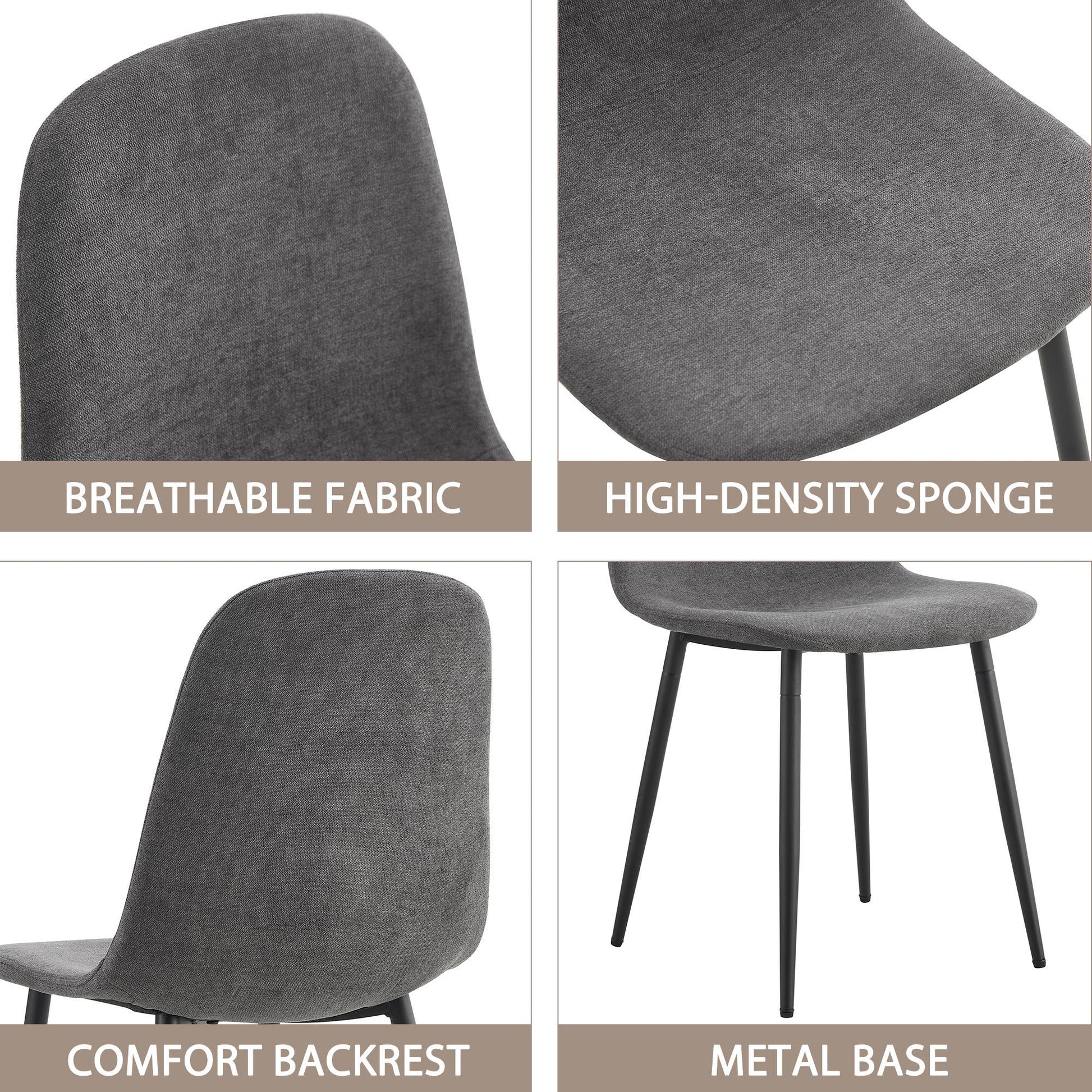 Modern Medieval Style Cushioned Side Chairs Set With Black Metal Legs For Kitchens