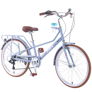 24" Cruiser Bike With 6 Speed Gear System, Rear Rack & Cup Holder