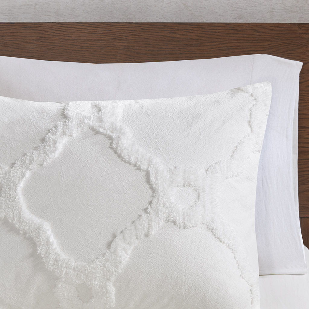 Pacey - 3 Piece Tufted Geometric Duvet Cover Set - Off White