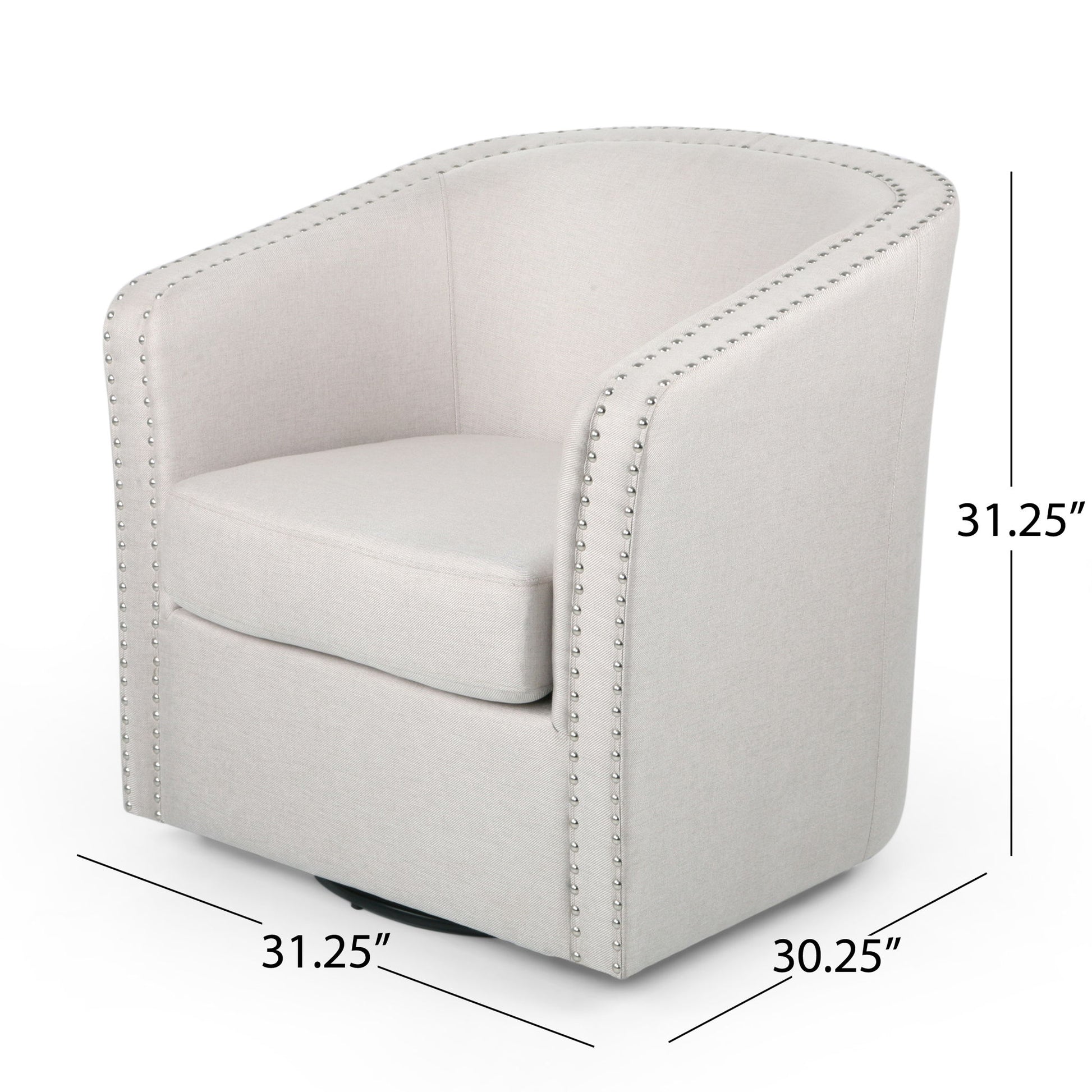 Modern Upholstered Swivel Club Chair With Nailhead Trim