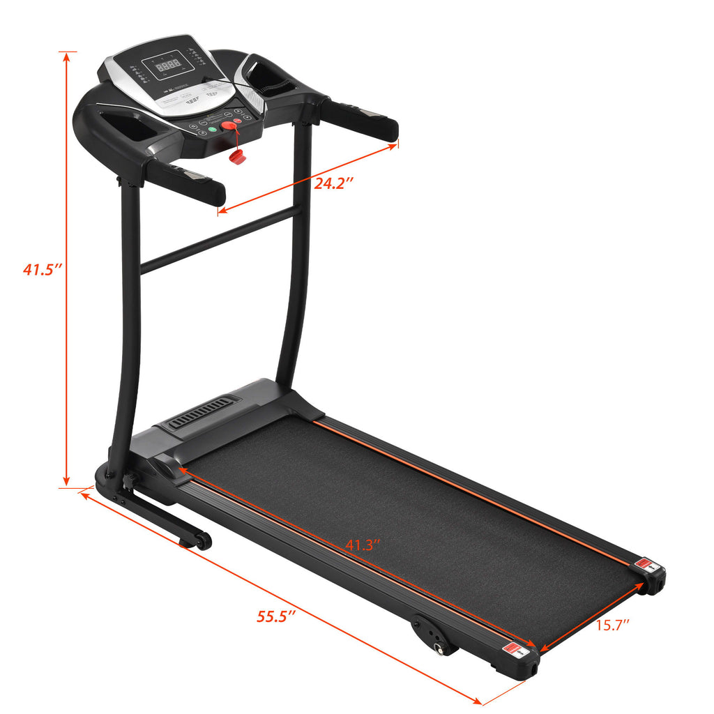 Folding Treadmill With Incline And Heart Rate Sensor, 2.5Hp Quiet Brushless With USB Charge Station, Small Space Portable Running Walking Machine - Black / Silver
