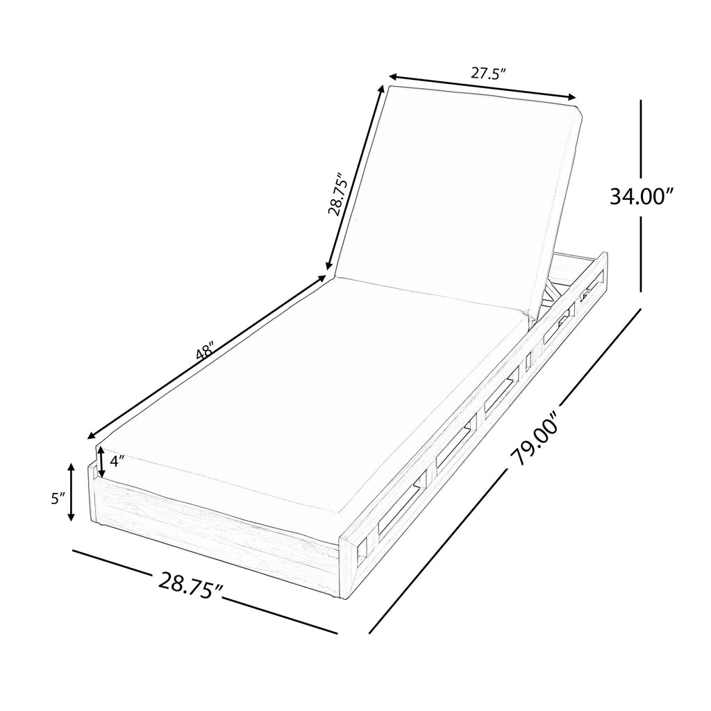 Premium Acacia Wood Lounge Chaise Set With Water Resistant Cushions, Adjustable Recline - Cream / Teak