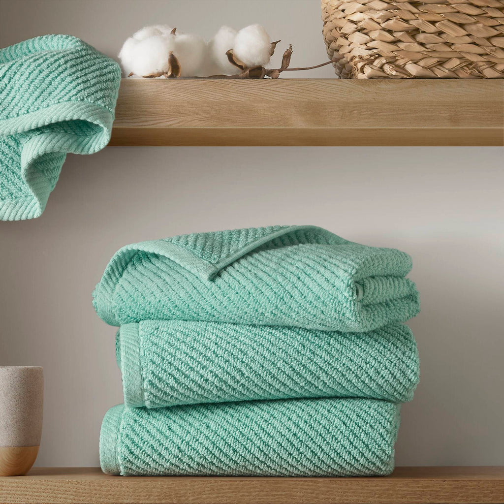 Diagonal Ribbed - 4 Piece Hand Towels Set - Turquoise