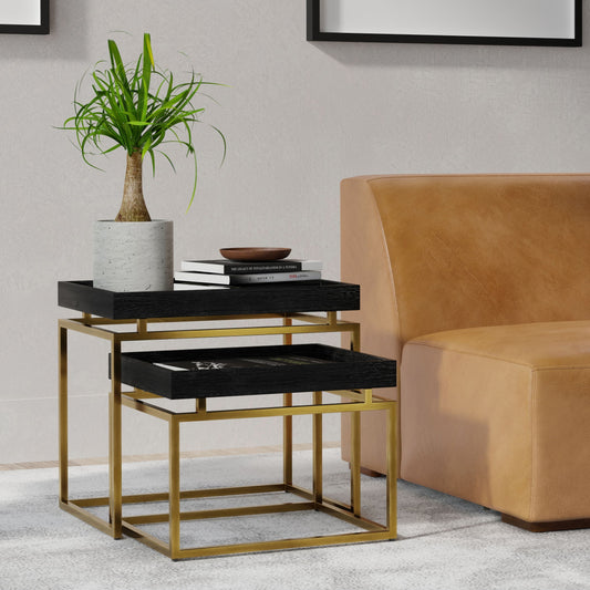 Macy - 2 Pc Nesting Table - Black, Gold