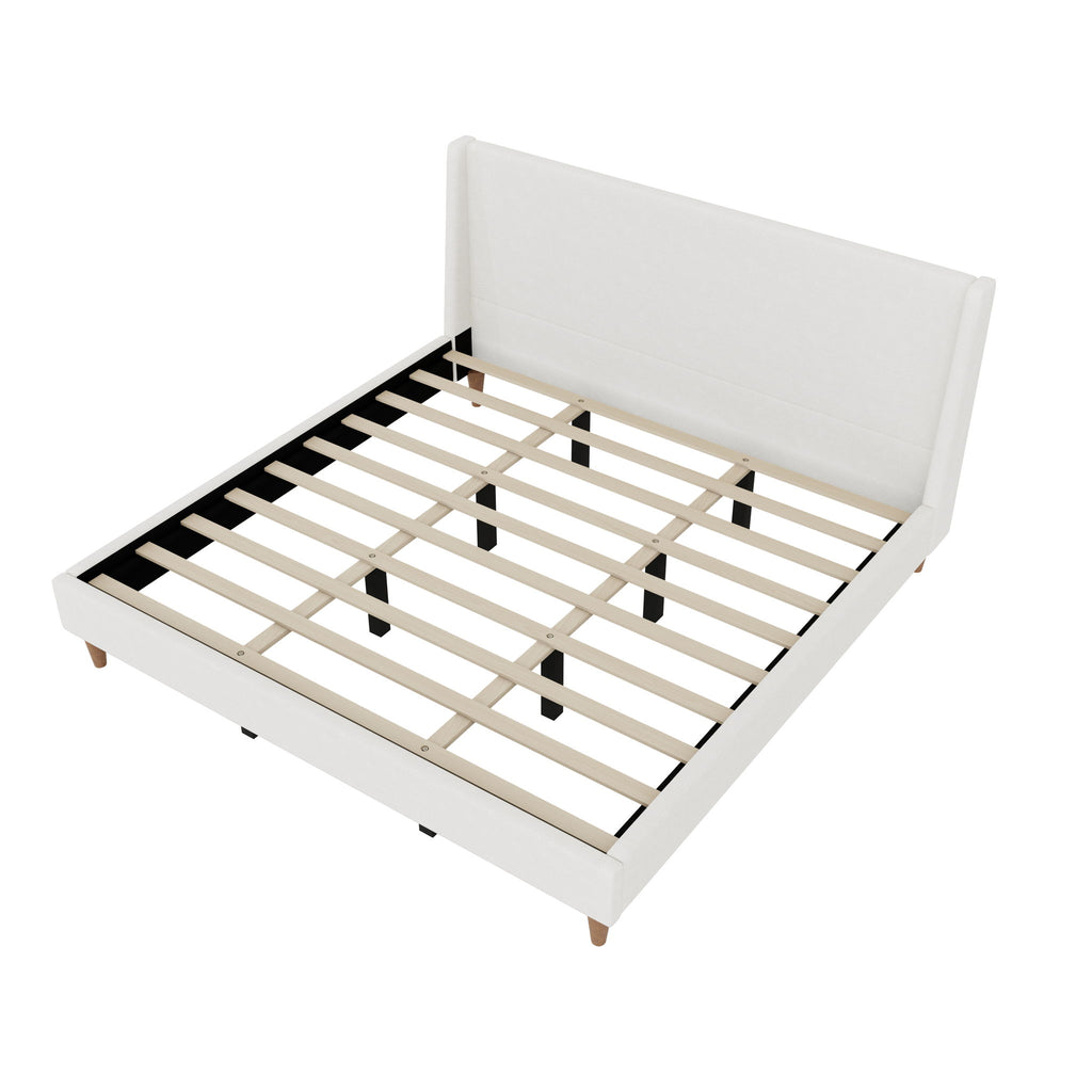 Upholstered Modern Platform Bed With Wingback Headboard
