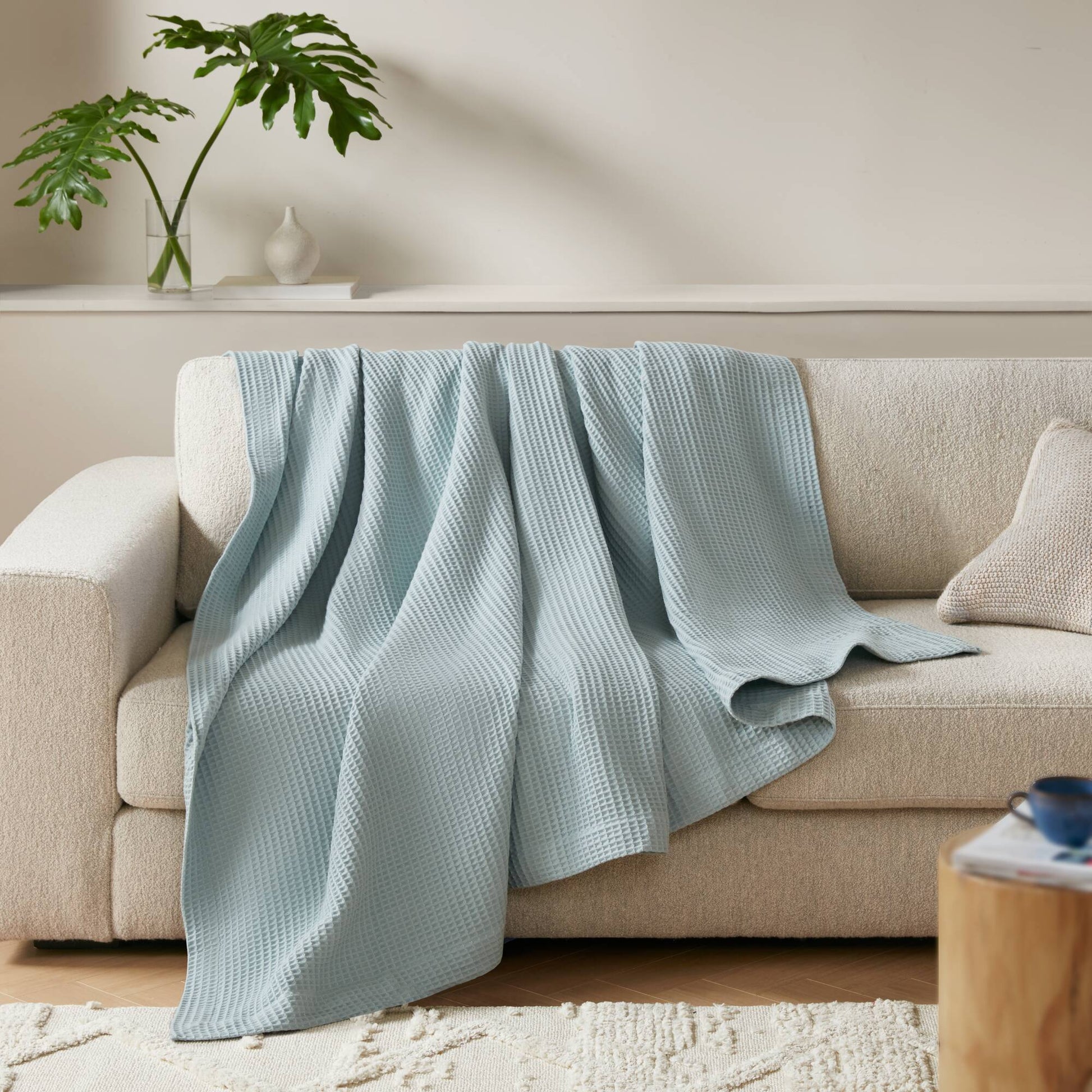 Waffle Weave - Twin Cotton Blanket - Aqua