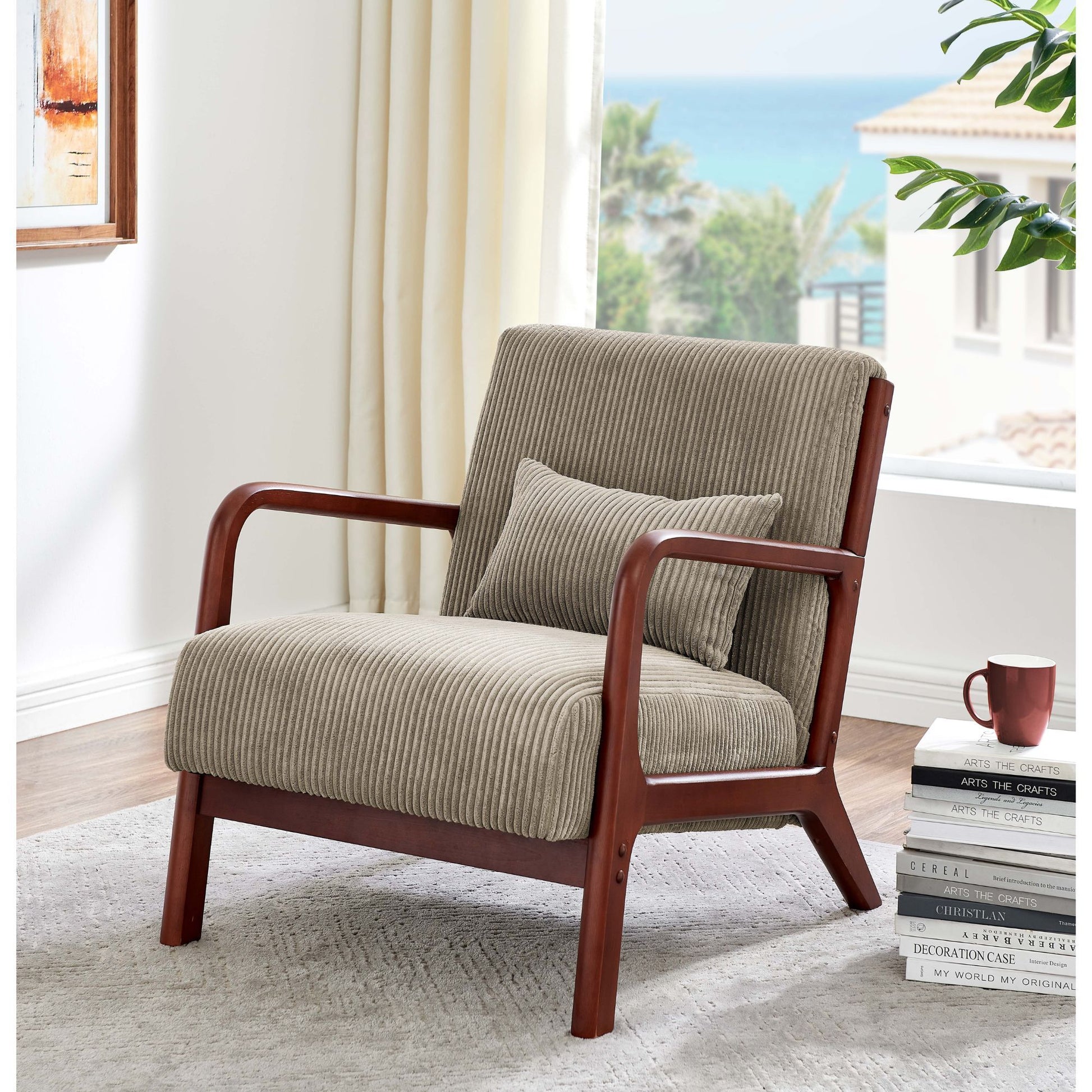 Upholstered Armchair With Back Support Pillow
