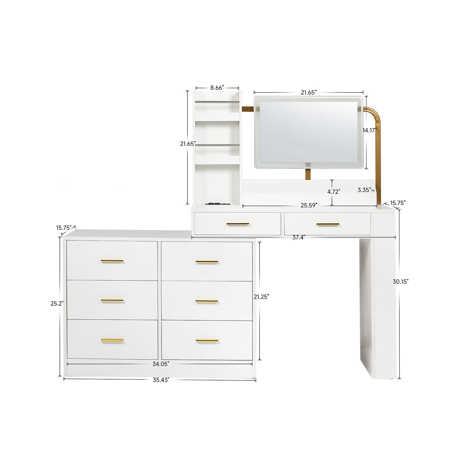 Modern 8 Drawer Dresser For Bedroom Ample Storage Wide Chest Of Drawers, Sturdy & Safe - White