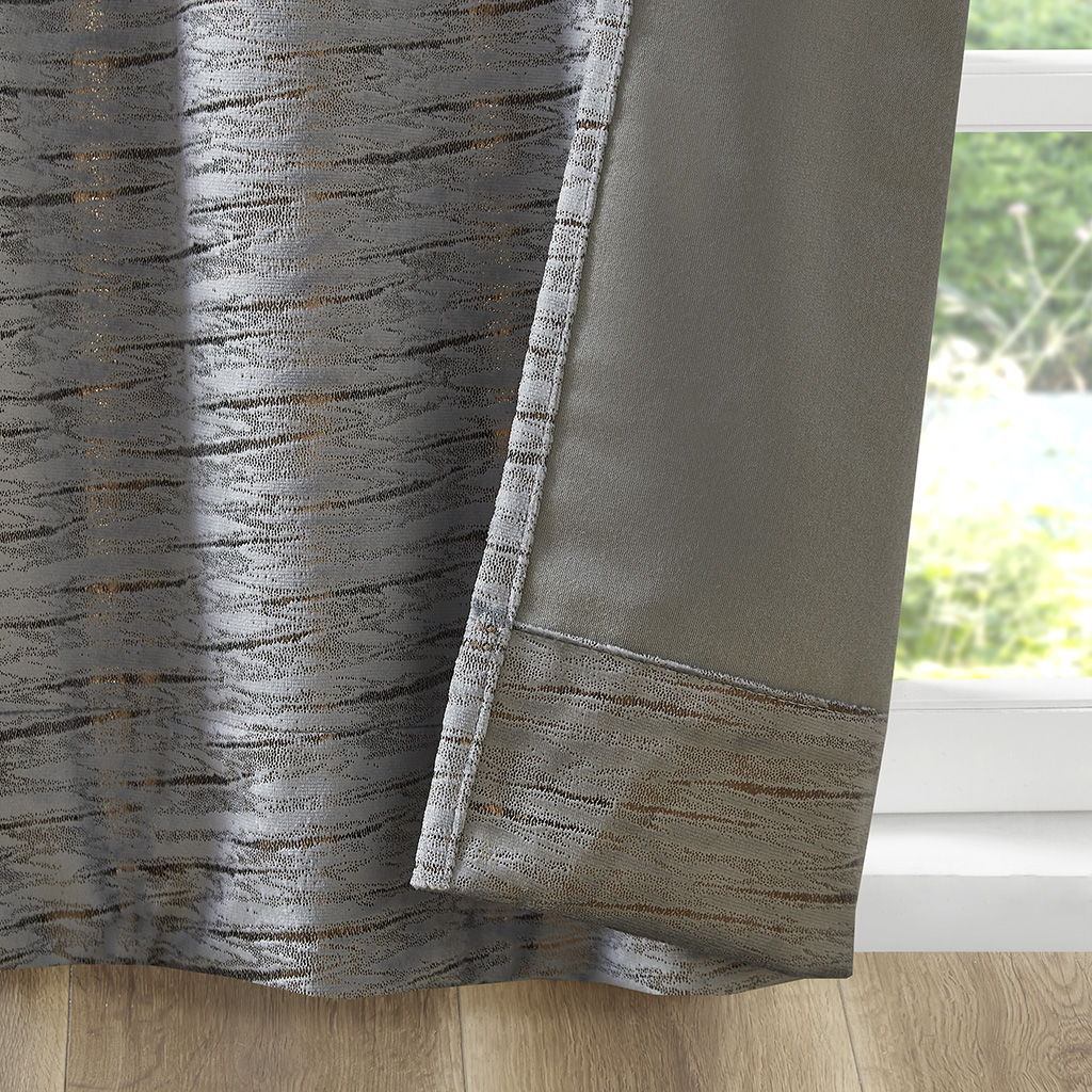 Colt - Room Darkening Metallic Printed Poly Fabric Rod Pocket/Back Tab Window Panel Pair - Gray/Copper