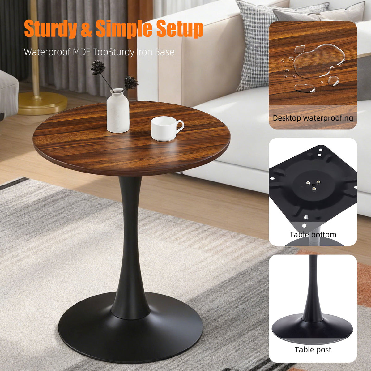 Round Dining Table With Tulip Style Base - Natural Wood