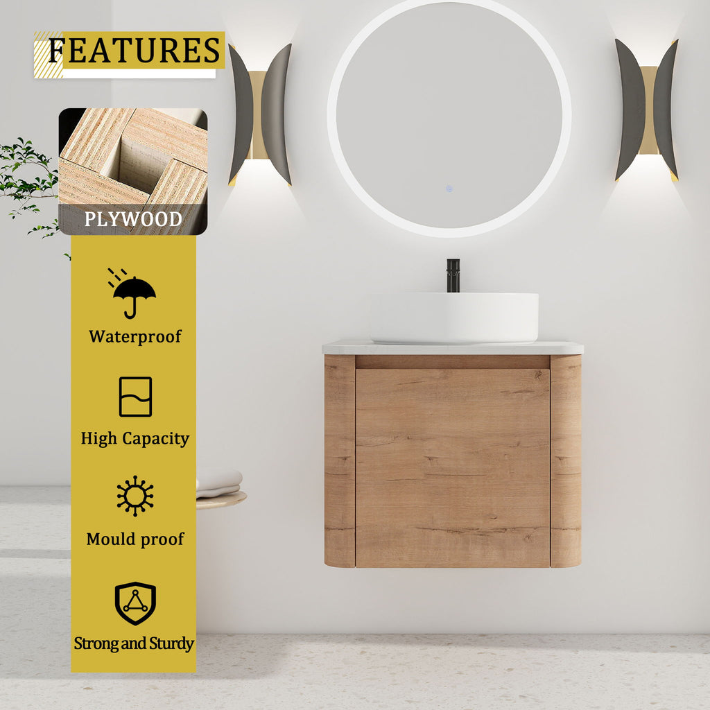 Wall Mounted Bathroom Vanity & Art Sink & 1 Soft Close Door