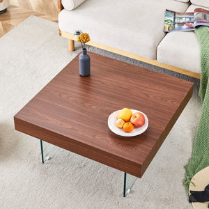 Natural Style Coffee Table With Glass Legs - Wood Grain Texture
