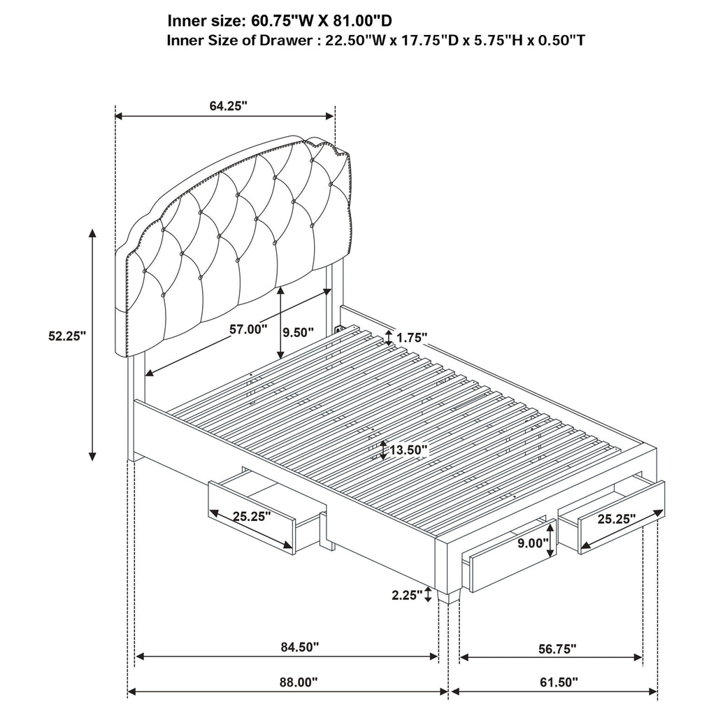 4 Drawer Upholstered Storage Bed With Button Tufting