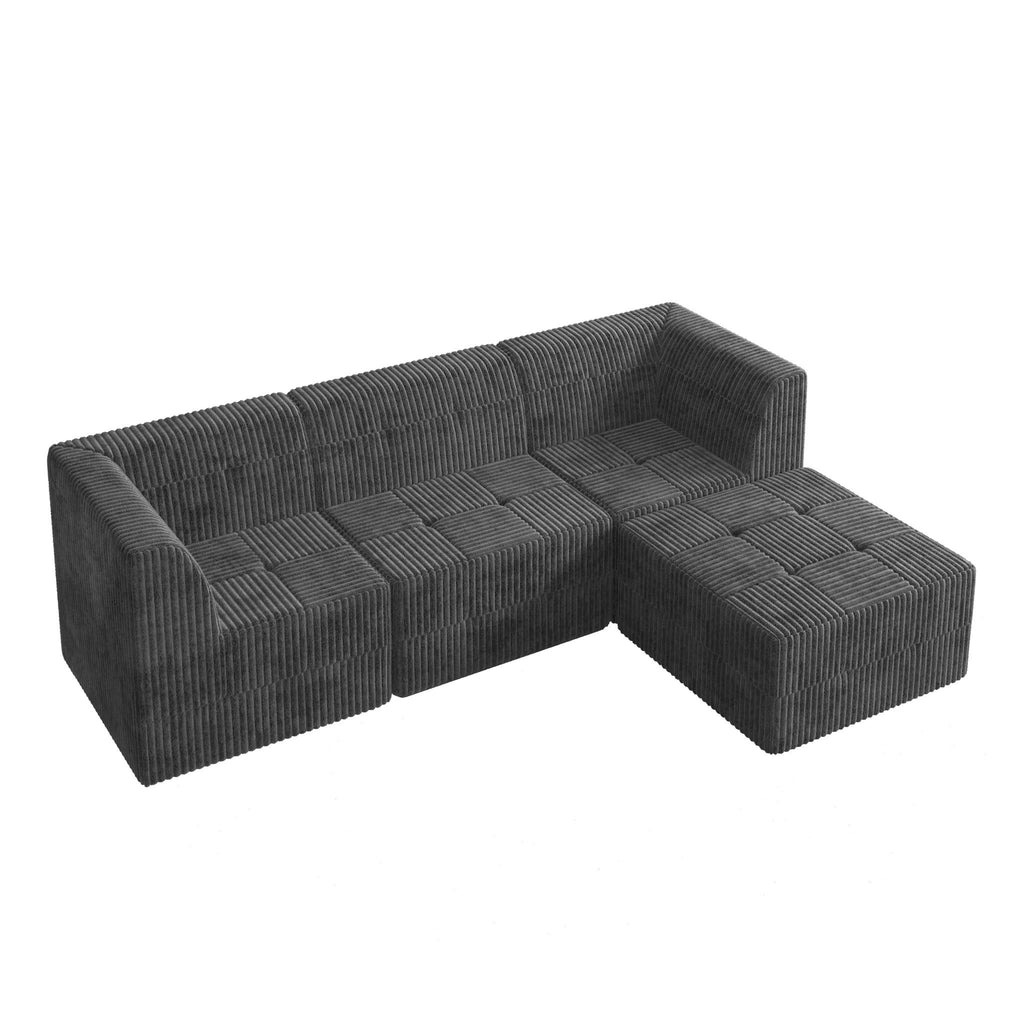 Modern Minimalist L Shape Modular Sectional Sofa, Sleeper Corduroy Couch