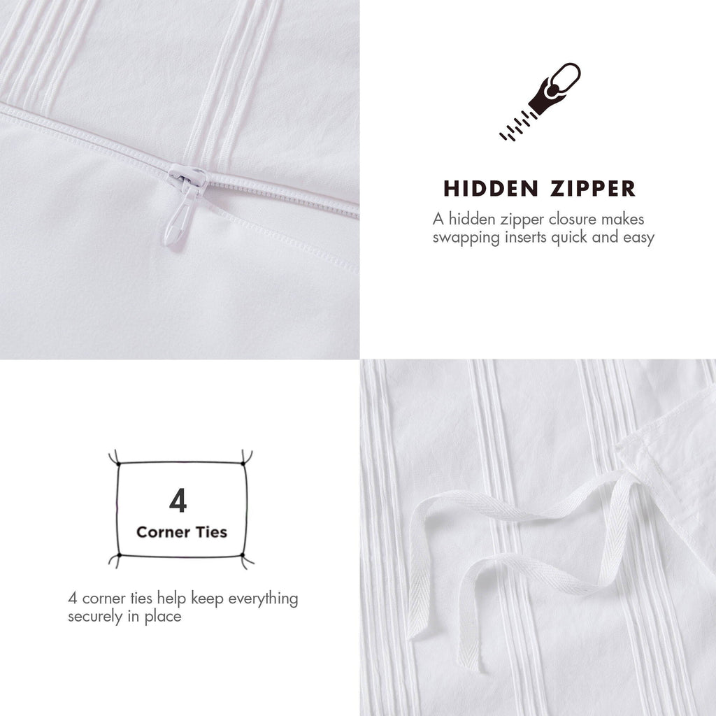 Logan - Twin/Twin Long Striped Duvet Set - White