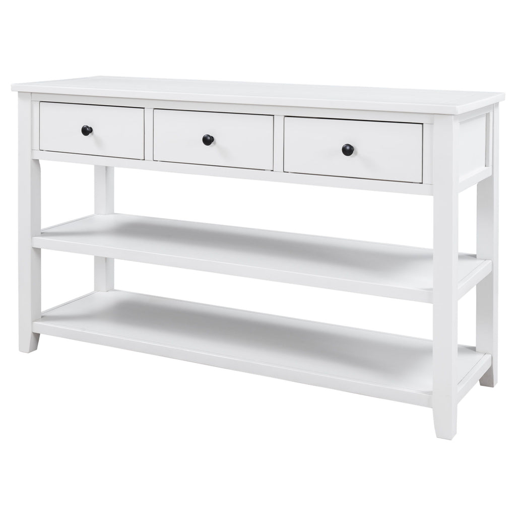 Retro Design Console Table With Two Open Shelves, Pine Frame And Legs For Living Room