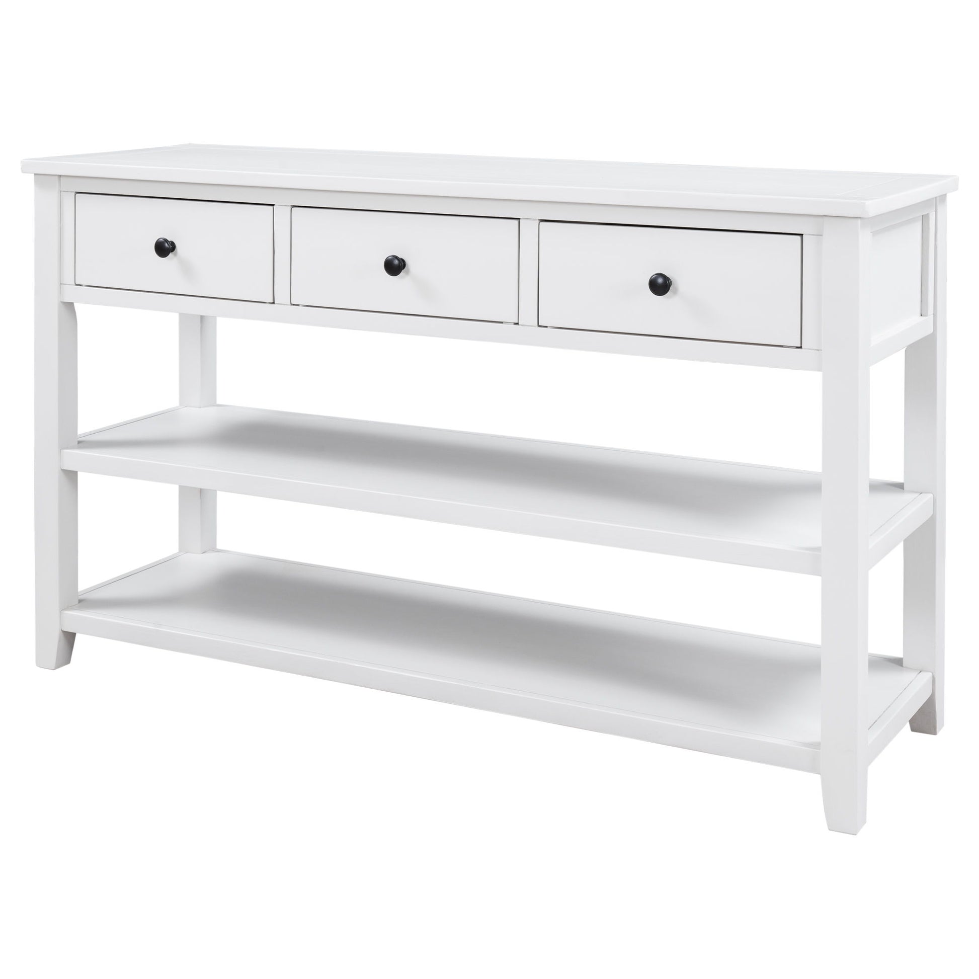 Retro Design Console Table With Two Open Shelves, Pine Frame And Legs For Living Room