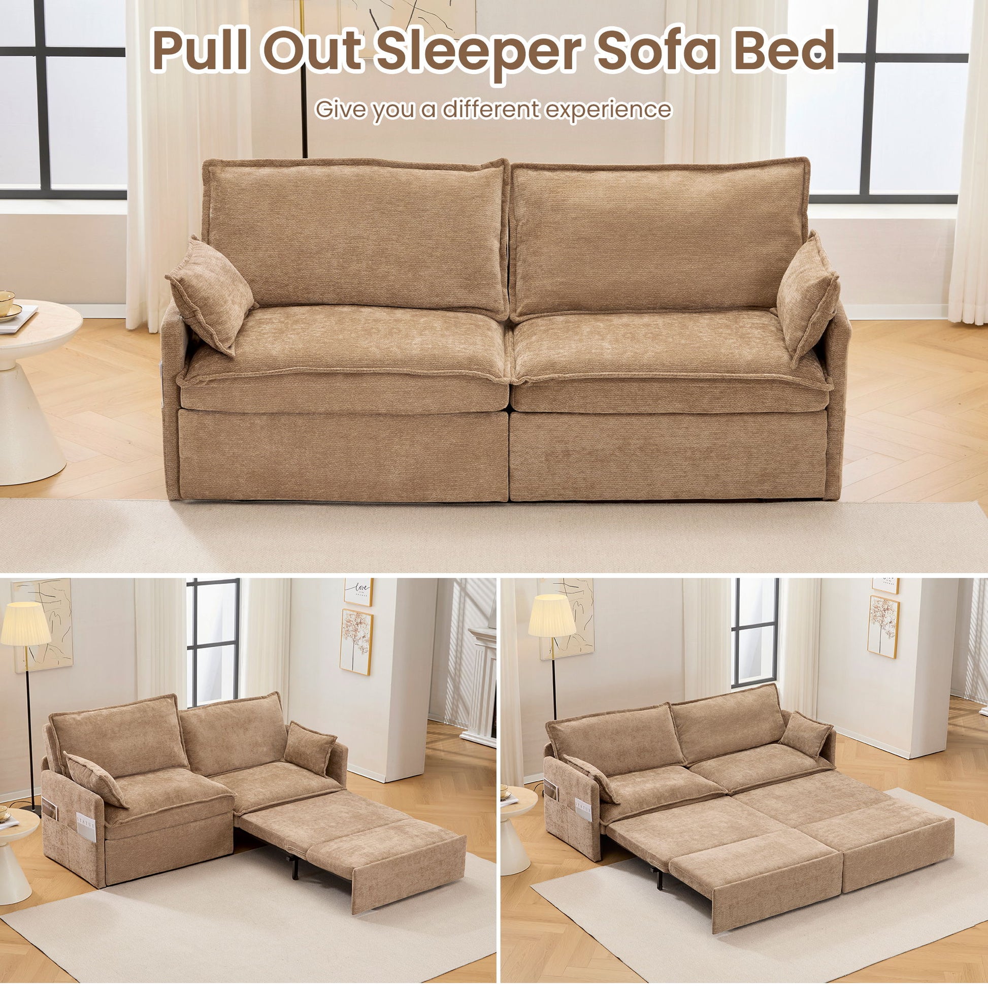 Pull Out Sofa Bed, Corduroy Convertible Sleeper Sofa Couch, Side Storage, And USB / C - Type Charging Ports Chair