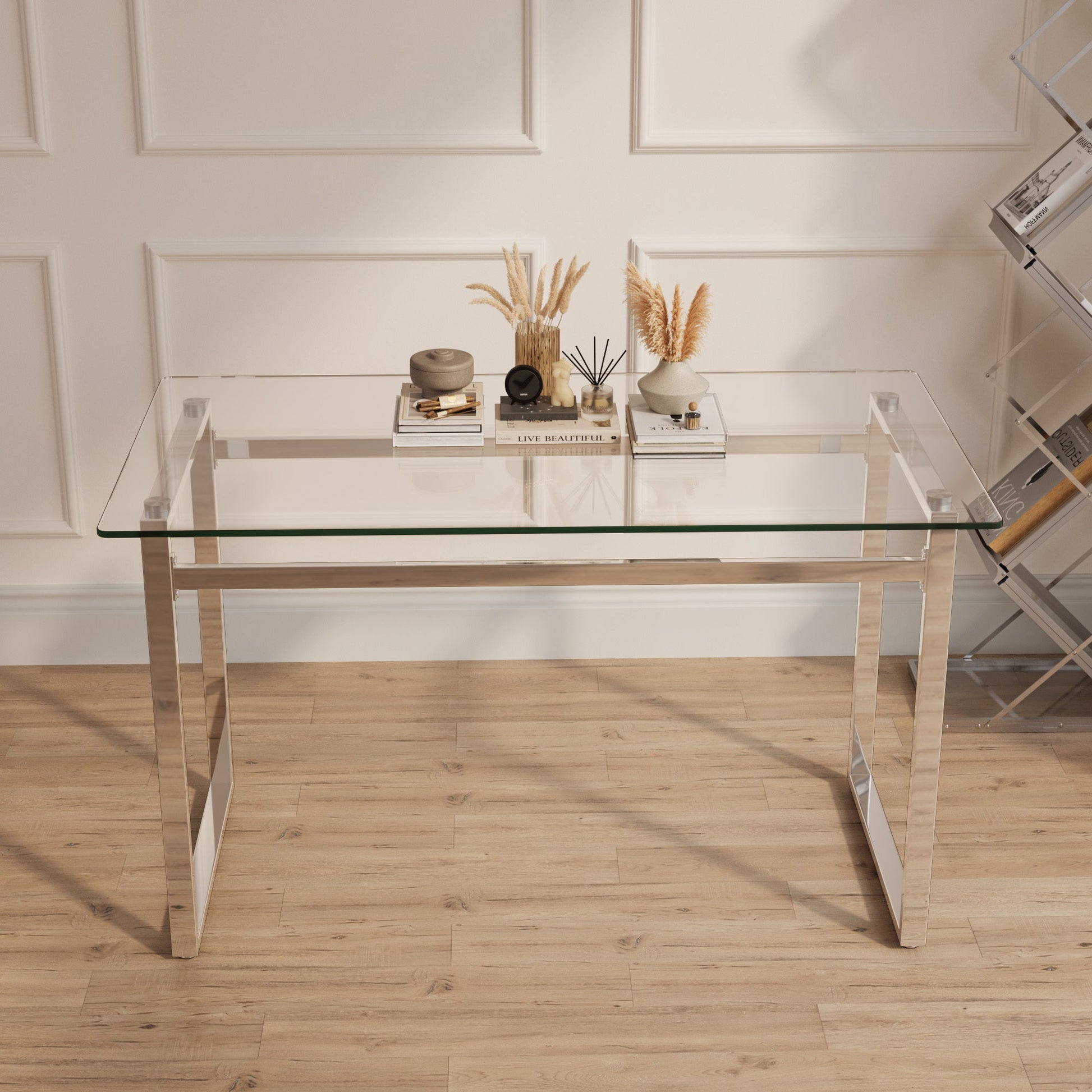 Modern Minimalist Rectangular Dining Table With Tempered Glass Top