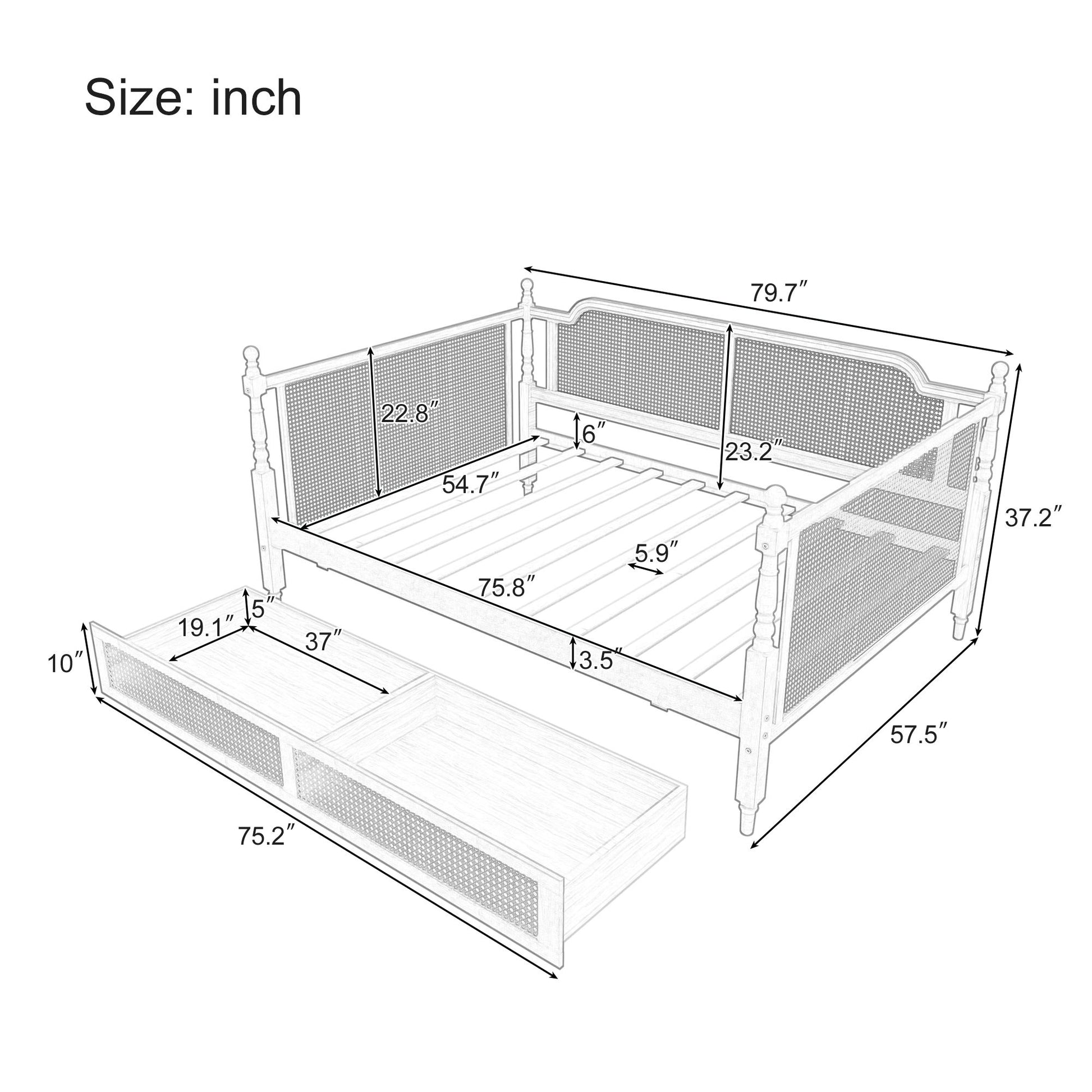 Full Size Daybed With 2 Drawers - Walnut