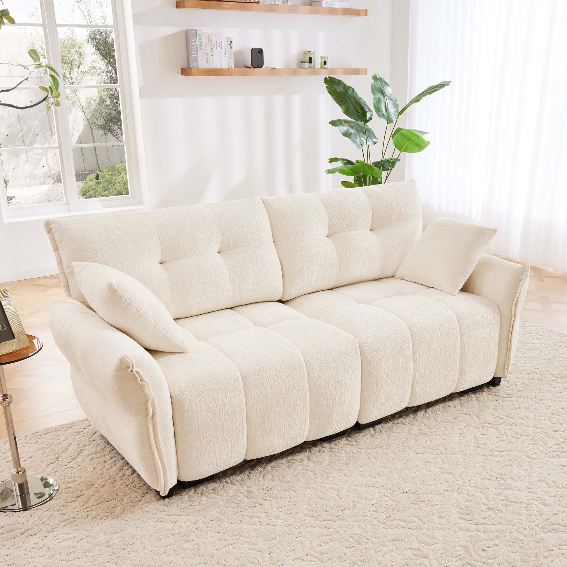 Modern Sofa & Pillows, Textured Cover, High Rebound Cushions