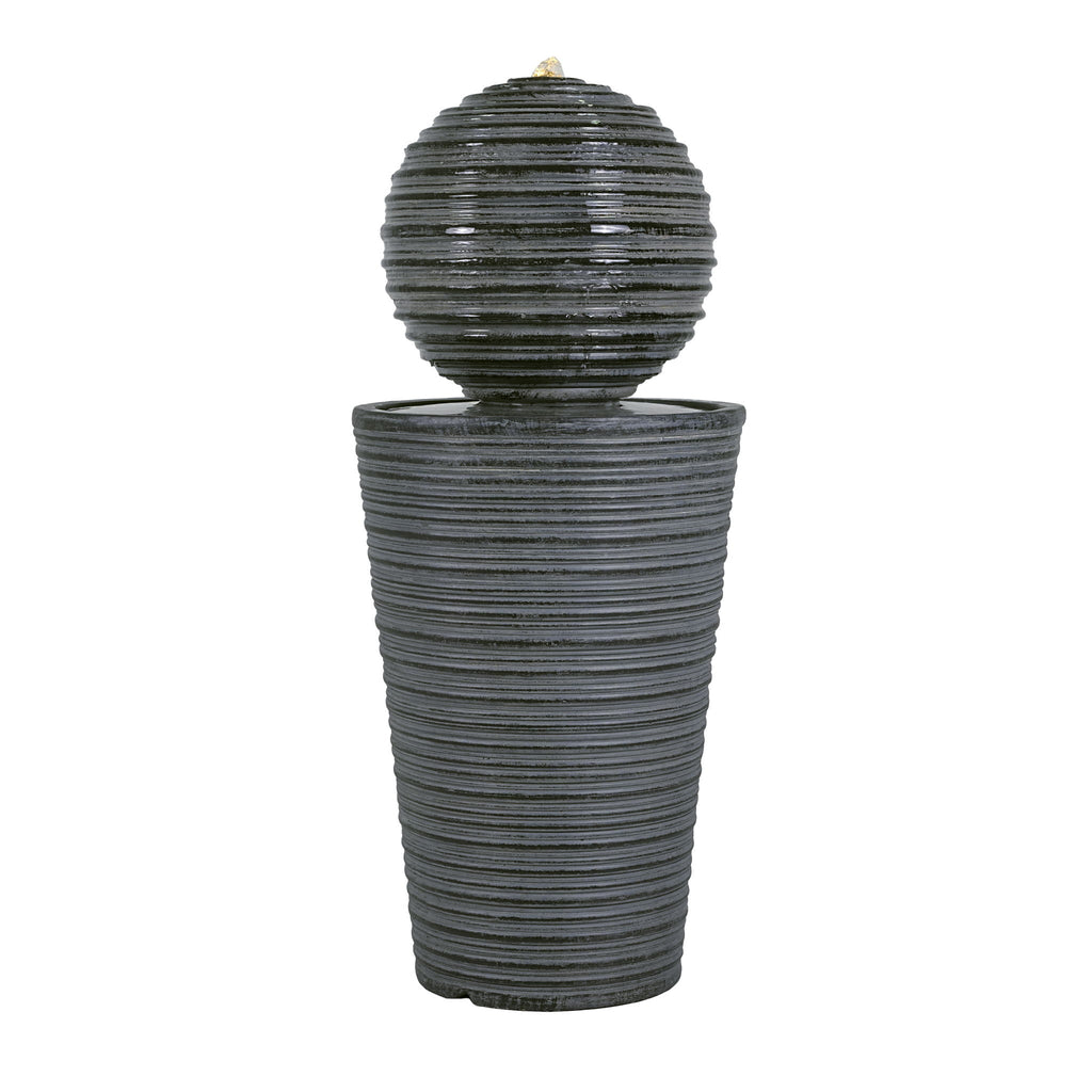31.5" Tall Striped Column Fountain With LED Light Design For Outdoor Spaces - Gray