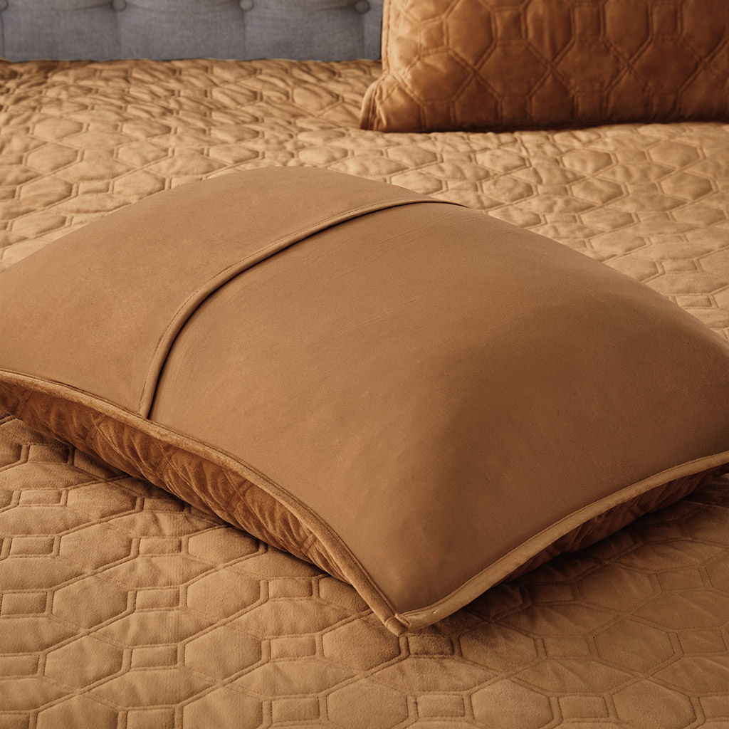 Harper - 3 Piece Velvet Quilt Set Full - Orange