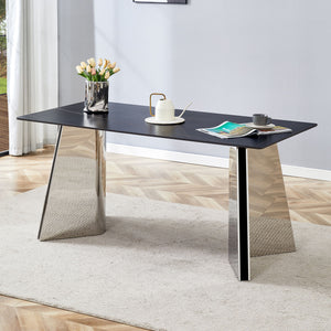 Modern Marble Patterned Dining Table With Stainless Steel Butterfly Legs